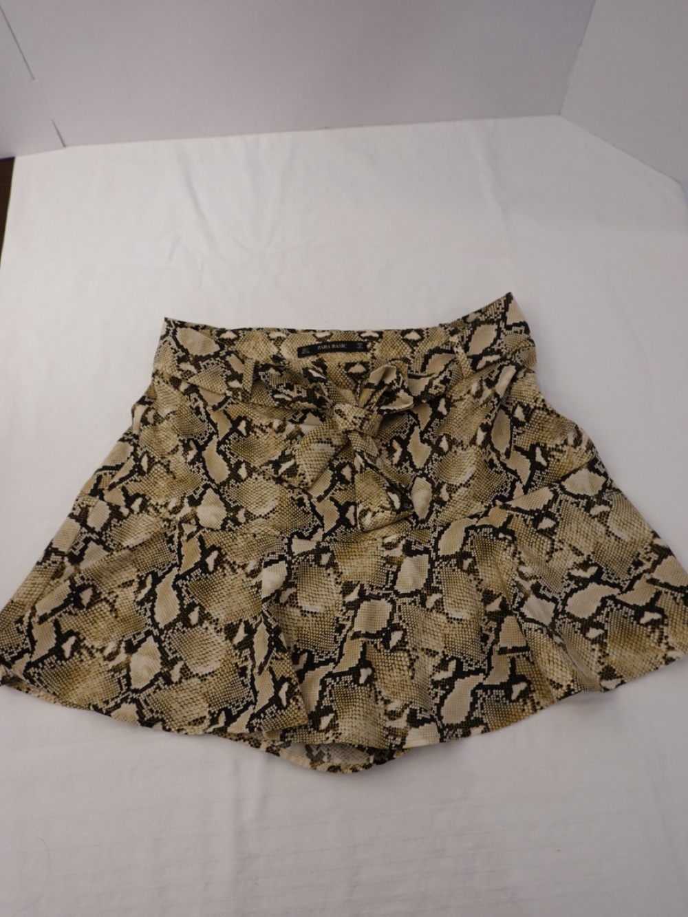 Zara Black and Beige Snake-Print Tie-Front Skort